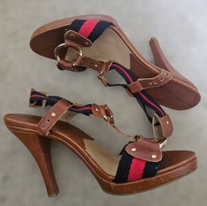 Michael Kors Leather Heels Gold Hardware Sandals Women size 9M